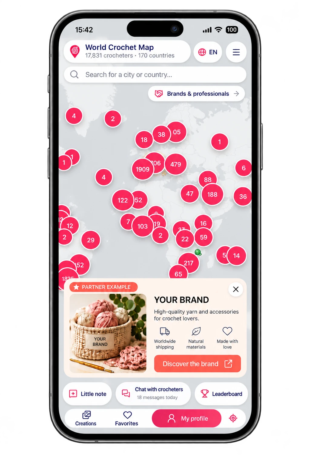 Example of a partner brand integration on World Crochet Map