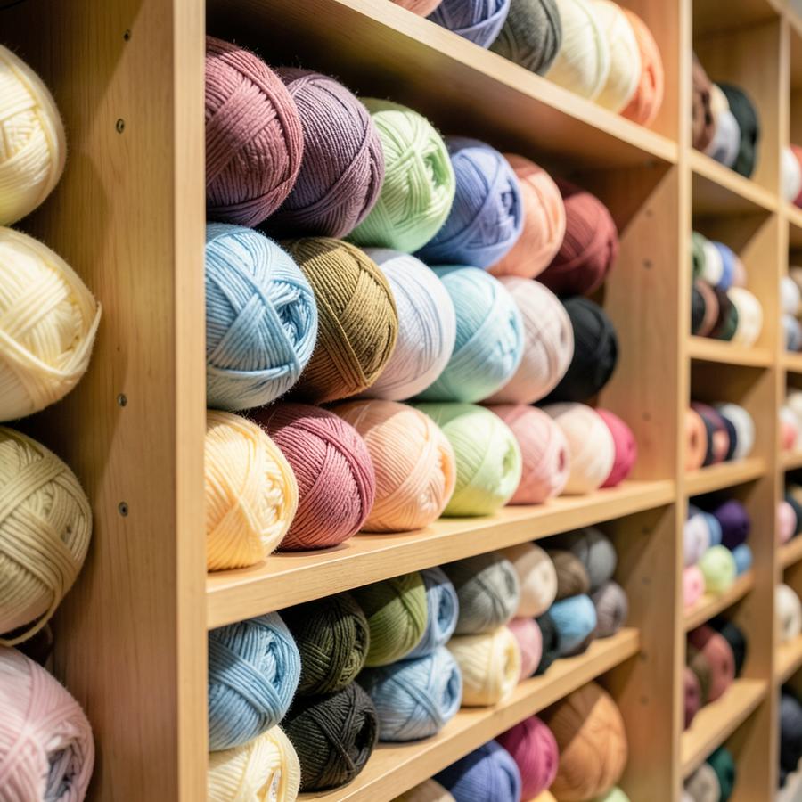 Wall of yarn skeins